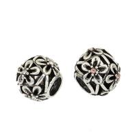 Tibetan Style European Beads, Round, antique silver color plated, with rhinestone, more colors for choice, nickel, lead & cadmium free, 11.5x9.5mm, Hole:Approx 5mm, 30PCs/Bag, Sold By Bag
