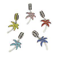 European Style Tibetan Style Dangle Beads, Palm Tree, silver color plated, with rhinestone, more colors for choice, nickel, lead & cadmium free, 12x26x2mm, Hole:Approx 4.5mm, 30PCs/Bag, Sold By Bag