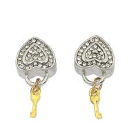 Zinc Alloy European Beads heart and key plated with rhinestone nickel lead & cadmium free Approx 4mm Sold By Bag