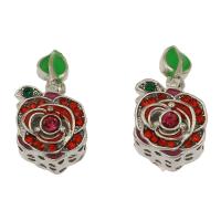 Tibetan Style European Beads, Flower, antique silver color plated, enamel & with rhinestone, nickel, lead & cadmium free, 10x20x9.50mm, Hole:Approx 4.8mm, 30PCs/Bag, Sold By Bag
