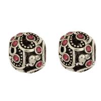 Tibetan Style European Beads, antique silver color plated, with rhinestone, nickel, lead & cadmium free, 11x9.5mm, Hole:Approx 4.8mm, 30PCs/Bag, Sold By Bag
