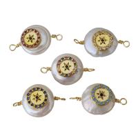 Brass Jewelry Connector, with Freshwater Pearl, gold color plated, micro pave cubic zirconia & 1/1 loop, nickel, lead & cadmium free, 20-22x12-12.5x6-8mm, Hole:Approx 1.5-2mm, 20PCs/Lot, Sold By Lot
