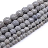 Holzmaserung Stein Perlen, Grain Stein, rund, poliert, DIY & verschiedene Größen vorhanden, grau, Bohrung:ca. 1mm, verkauft von Strang