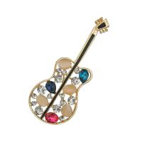 Tibetan Style Brooches, with Resin, Guitar, gold color plated, for woman & with rhinestone, nickel, lead & cadmium free, 69mm, 3PCs/Lot, Sold By Lot