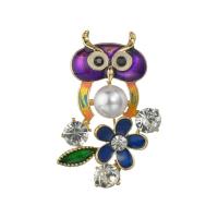 Zinc Alloy Brooches with ABS Plastic Pearl Owl gold color plated for woman & enamel & with rhinestone nickel lead & cadmium free 46mm Sold By Lot