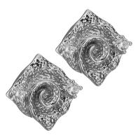 Brass Earring Stud Component, silver color plated, with loop, nickel, lead & cadmium free, 14.5x14.5x15mm,0.8mm, Hole:Approx 1.5mm, 25Pairs/Lot, Sold By Lot