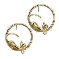 Brass Earring Post, cobre, cromado de cor dourada, com loop, níquel, chumbo e cádmio livre, 20x21.5x17mm,0.8mm, Buraco:Aprox 1mm, 15Pairs/Lot, vendido por Lot