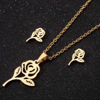 Fashion Stainless Steel Jewelry Sets Stud Earring & necklace Rose plated fashion jewelry & for woman Sold By Set