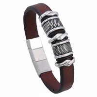Faux Leather Bracelet with Stainless Steel plated fashion jewelry & Unisex brown 11mm Sold Per Approx 8.85 Inch Strand