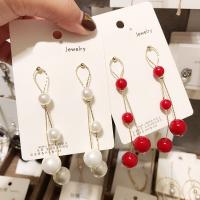 Zinklegierung Ohrringe, mit Kunststoff Perlen, plattiert, für Frau, keine, frei von Nickel, Blei & Kadmium, 10x87mm, 3PaarePärchen/Menge, verkauft von Menge