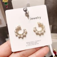Zinc Alloy Stud Earring with Plastic Pearl plated for woman & with rhinestone nickel lead & cadmium free Sold By Lot