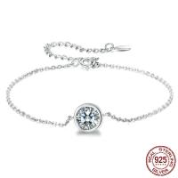 Cubic Zirconia Micro Pave Sterling Silver Bracelet, 925 Sterling Silver, platinum plated, adjustable & oval chain & micro pave cubic zirconia & for woman, Sold Per Approx 5.9-8.2 Inch Strand