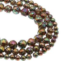 Meeresfossil Perle, bunte Farbe plattiert, verschiedene Größen vorhanden, Bohrung:ca. 1mm, verkauft per ca. 14.9 ZollInch Strang
