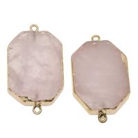 Rose Quartz Connector, with Brass, gold color plated, 1/1 loop, pink, 46x26x6mm, Hole:Approx 2mm, Sold By PC