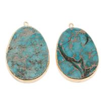 Natural Imperial Jasper Pendants Impression Jasper with Brass gold color plated skyblue Approx 1.5mm Sold By PC
