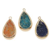 Natural Imperial Jasper Pendants Impression Jasper with Brass Teardrop gold color plated Approx 1.5mm Sold By PC