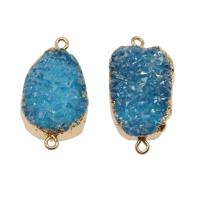 Ice Quartz Agate Connector, with Brass, gold color plated, 1/1 loop, sea blue, 44x24x12mm, Hole:Approx 2mm, Sold By PC