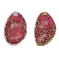 Natural Imperial Jasper Pendants Impression Jasper with Brass plated Random Color Approx 1.5mm Sold By PC
