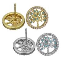 Brass Stud Earring, Tree, plated, micro pave cubic zirconia & for woman, more colors for choice, nickel, lead & cadmium free, 13x14mm,0.7mm, 10Pairs/Lot, Sold By Lot