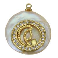 Freshwater Pearl Brass Pendant, with Freshwater Pearl, gold color plated, fashion jewelry & micro pave cubic zirconia, nickel, lead & cadmium free, 18x22x6mm, Hole:Approx 1.5mm, 10PCs/Lot, Sold By Lot