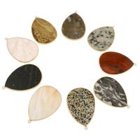 Gemstone Pendants Jewelry with Brass Teardrop gold color plated  Approx 2mm Sold By Bag