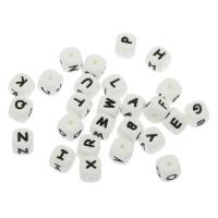 Beads silicone, Quadrado, aleatoriamente enviado & com padrão de carta, branco, 12mm, Buraco:Aprox 2mm, Aprox 100PCs/Bag, vendido por Bag