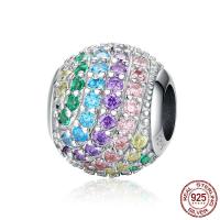 925 Sterling Silver, Round, platinum plated, DIY & micro pave cubic zirconia, 11x10mm, Sold By PC