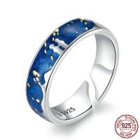 Solidny srebrny pierścień, 925 Srebro, Platerowane platyną, regulowany & dla kobiety & emalia, 5mm, rozmiar:6-8, sprzedane przez PC