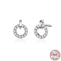 925 Sterling Silver Stud Earrings Donut platinum plated micro pave cubic zirconia & for woman & hollow Sold By Pair