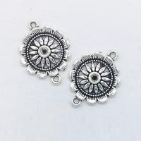 Tibetan Style Connector, Flower, antique silver color plated, 1/1 loop, nickel, lead & cadmium free, 28x21x3mm, Hole:Approx 1mm, 100PCs/Bag, Sold By Bag
