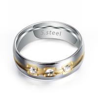 Titanium Steel Finger Ring polished Unisex & with rhinestone 6mm Sold By PC