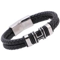 PU Leather Bracelet with Titanium Steel vintage & for man original color 12mm Sold Per Approx 8.27 Inch Strand