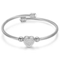 Stainless Steel Bangle Heart & for woman & with rhinestone 11mm 3mm Inner Approx 55mm Sold By PC