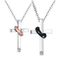 Ehepaar Halskette, Edelstahl, mit Verlängerungskettchen von 5cm, Kreuz, Oval-Kette & verschiedene Stile für Wahl & mit Strass, keine, 15x25mm,18x30mm, verkauft per ca. 17.72 ZollInch Strang