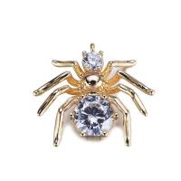 Cubic Zirconia Micro Pave Brass Pendant, Spider, real gold plated, DIY & micro pave cubic zirconia, nickel, lead & cadmium free, 13x14mm, 20PCs/Lot, Sold By Lot