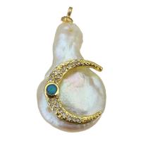 Freshwater Pearl Brass Pendant, with Opal & Freshwater Pearl, gold color plated, fashion jewelry & micro pave cubic zirconia, nickel, lead & cadmium free, 15.50x29x7mm, Hole:Approx 1.5mm, 10PCs/Lot, Sold By Lot