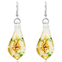 Lampwork Jewelry Earring, with Stainless Steel, Teardrop, different size for choice & for woman & fluorescent & inner flower, nickel, lead & cadmium free, 38.3*18.1mm, Sold By Pair