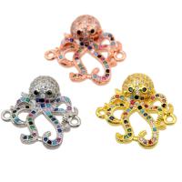 Cubic Zirconia Micro Pave Brass Connector, Octopus, plated, micro pave cubic zirconia & 1/1 loop, more colors for choice, nickel, lead & cadmium free, 22x21x6mm, Hole:Approx 1mm, Sold By PC