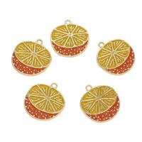 Tibetan Style Fruit Shape Pendants, Orange, gold color plated, enamel, nickel, lead & cadmium free, 23x21x2mm, Hole:Approx 1.5mm, Approx 100PCs/Bag, Sold By Bag