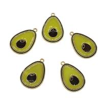 Tibetan Style Fruit Shape Pendants, Avocado, gold color plated, enamel, green, nickel, lead & cadmium free, 27x18x2mm, Hole:Approx 1mm, Approx 100PCs/Bag, Sold By Bag