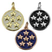 Cubic Zirconia Micro Pave Brass Pendant, Flat Round, plated, fashion jewelry & micro pave cubic zirconia & enamel, more colors for choice, nickel, lead & cadmium free, 15x17x2mm, Hole:Approx 3.5mm, 20PCs/Lot, Sold By Lot