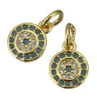 Cubic Zirconia Micro Pave Brass Pendant, Flat Round, gold color plated, fashion jewelry & micro pave cubic zirconia, nickel, lead & cadmium free, 8.50x7mm, Hole:Approx 3mm, 20PCs/Lot, Sold By Lot