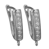 Brass Lever Back Earring Component, silver color plated, with loop & micro pave cubic zirconia, nickel, lead & cadmium free, 4x19.50x13mm, Hole:Approx 1.5mm, 5Pairs/Lot, Sold By Lot