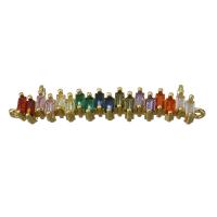 Mässing smycken Connector, guldfärg pläterade, med cubic zirconia & 1/1 slinga, nickel, bly och kadmium gratis, 33x7x3.50mm, Hål:Ca 1mm, 5PC/Lot, Säljs av Lot