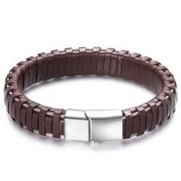 Bracelets cordon PU, cuir PU, avec acier inoxydable, motif tissé & pour homme, plus de couleurs à choisir, Longueur Environ 8.27 pouce, Vendu par PC