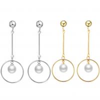 Stainless Steel Drop Earring, with ABS Plastic Pearl, Round, plated, for woman, more colors for choice, 22x61mm, Sold By Pair