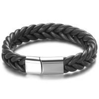 PU Leather Cord Bracelets, with Stainless Steel, woven pattern & for man, more colors for choice, Length:Approx 8.27 Inch, Sold By PC