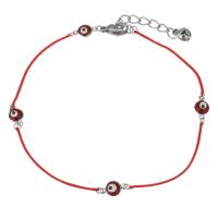 acier inoxydable bracelet, avec corde en nylon, avec 1.5Inch chaînes de rallonge, motif de mauvais œil & pour femme, couleur originale, 11x6mm, Vendu par Environ 9.5 pouce brin