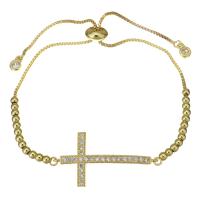 Stainless Steel Jewelry Bracelet, gold color plated, Adjustable & box chain & micro pave cubic zirconia & for woman, 25x18mm,3mm, Sold Per Approx 6-9 Inch Strand