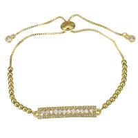 Stainless Steel Jewelry Bracelet, gold color plated, Adjustable & box chain & micro pave cubic zirconia & for woman, 35x6mm,3mm, Sold Per Approx 6-9 Inch Strand